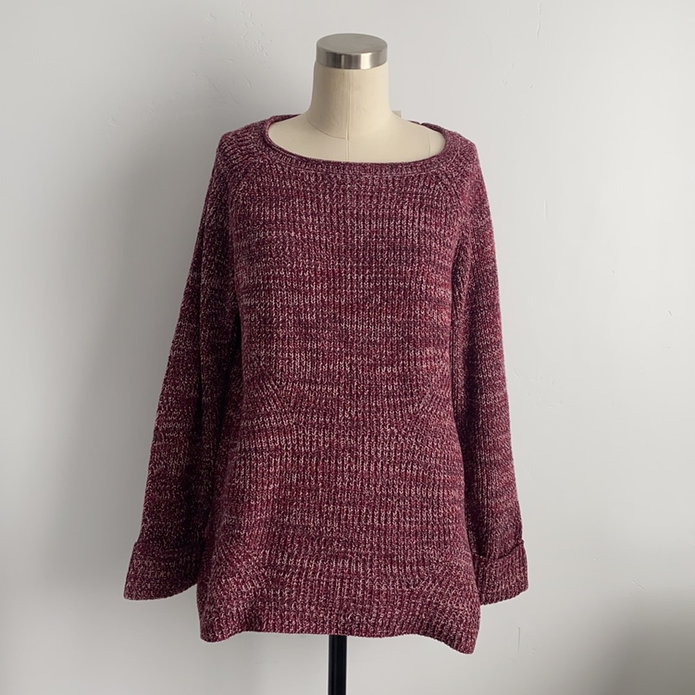 Style & Co. Plus Marl Pointelle Roll Neck Cuffed Sweater Cherry Combo